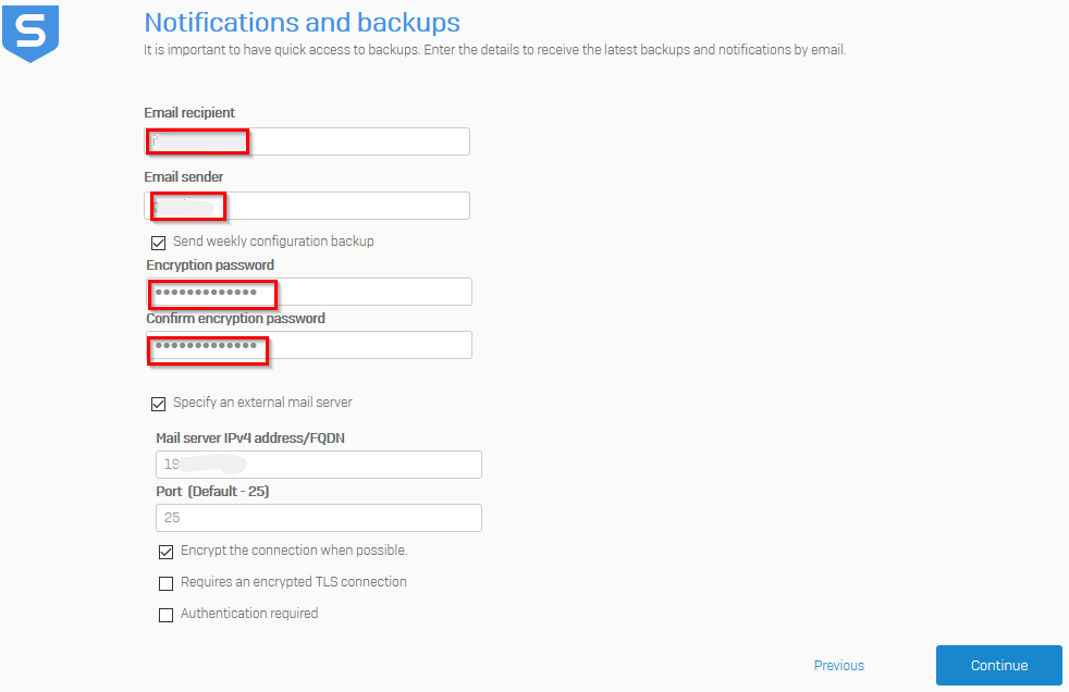 Wizard Sophos XG - odbiorca email i backup